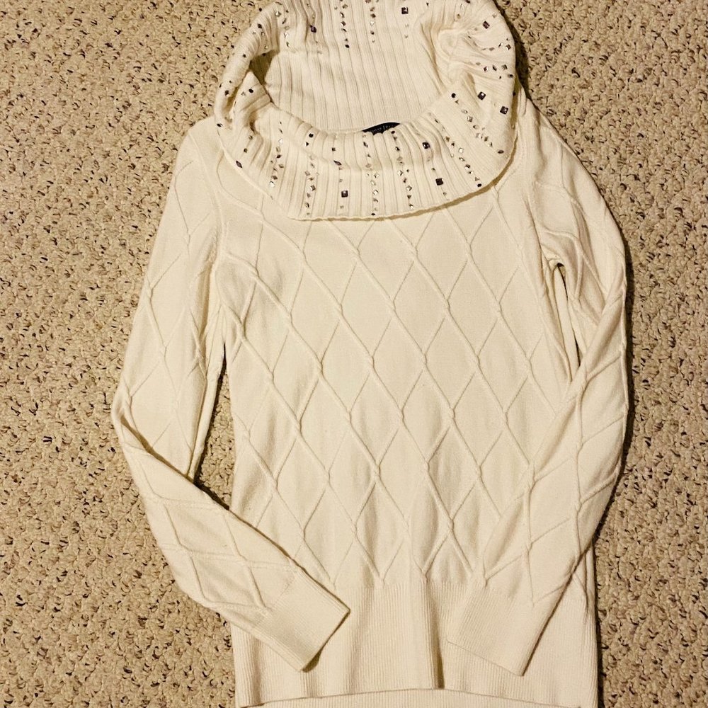WHBM White Embellished Tunic Sweater
